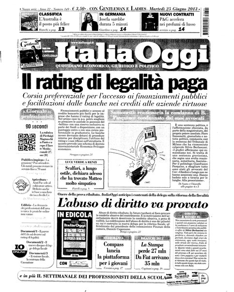 Italia oggi : quotidiano di economia finanza e politica